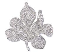 EVER FAITH Broche para Mujer Cristal Austríaco Flor Orquídea Pétalo Claro Tono Plateado