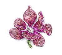 EVER FAITH Broche para Mujer Cristal Austríaco Flor Orquídea Pétalo Rosado Tono Plateado