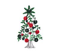 EVER FAITH Broches de árbol de Navidad con diamantes de imitación de cristal art deco vintage hoja de esmalte de joyas regalos pin para ropa mujer niña verde/rojo tono plateado, Cristal