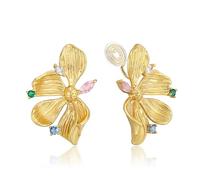 EVER FAITH Chunky Gold Statement Ohrringe für Damen sektorierte Blume Blatt große Ohrringe überüberüberüberten Metall bunte CZ Trendy, Circonita cúbica