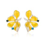 EVER FAITH Chunky Gold Statement Ohrringe für Damen sektorierte Blume Blatt große Ohrringe überüberüberüberten Metall bunte CZ Trendy, Cristal Esmalte