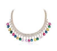 EVER FAITH Collar con flecos de cristal de colores para mujer, collar brillante con piedras de estrás cuadradas en forma de gota, boda, graduación, fiesta, joyería para novia, dama de honor