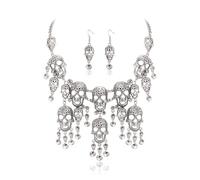 EVER FAITH Collar de calavera de Halloween de 2 capas con borla de calavera y encanto grueso para mujer, disfraz de terror, joyas de cosplay, Metal