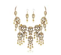 EVER FAITH Collar de calavera de Halloween de 2 capas con borla de calavera y encanto grueso para mujer, disfraz de terror, joyas de cosplay, Metal