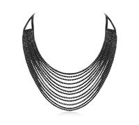 EVER FAITH Collar de múltiples capas y grueso, con gotas de Glitter de color gris, cascada de cristal, múltiples hebras, cadena de declaración, colgante de estilo babero, collar de cadena larga