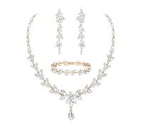 EVER FAITH - Conjunto de joyas para mujer, boda, novia, cristal austriaco, elegante, collar, pendientes colgantes y pulseras, 3 piezas, conjunto marquesa con hojas de estrás transparente, tono