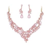 EVER FAITH Conjunto de joyas para mujer, collar y pendientes colgantes con diseño de flores de cristal y hojas de vid, Cristal