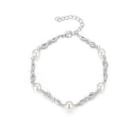 EVER FAITH Gorgeous Cubic Zirkonia Hochzeit Infinity Armkette Armband Faux Pearl Crystal Twisted Rope Knot Schmuck für Damen Braut Prom weiß Gold-Ton, Circonia cúbica Circonita cúbica Perla simulada