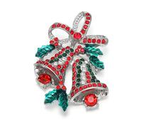 EVER FAITH Jingle Bell Broches para mujer Navidad Vintage Bowknot brillante rojo/verde Rhinestone Crystal Pin para ropa lindo Navidad joyas regalos, Cristal Esmalte
