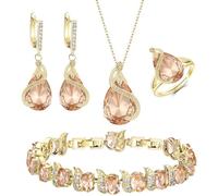 EVER FAITH Juego de 4 joyas de gota de circonita cúbica, collar y pendientes, pulsera de tenis y anillo abierto para mujer, boda, fiesta, tono plateado claro, Circonita cúbica