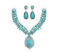 EVER FAITH Juego de collar azul turquesa con pendientes para mujer, estilo vintage, estilo boho occidental, color turquesa