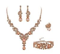 Ever Faith Juego de joyas de boda con cristales de strass, flores, ondas y lágrimas, 0,63'' x 0,31'', Cristal