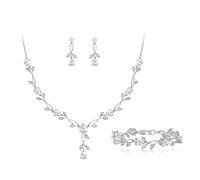 EVER FAITH Juego de joyas de boda para novia, dama de honor, gota de lágrima, circonita cúbica, hoja de vid, prom, collar, pendientes, pulsera para mujer, Circonita cúbica