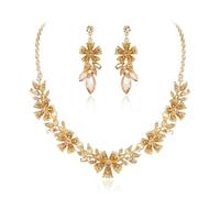 EVER FAITH Juego de joyas de cristal para boda con brillantes, diseño de flores y hojas, collar con pendientes, bisutería para damas de honor, Mittel, Cristal, No es una piedra preciosa