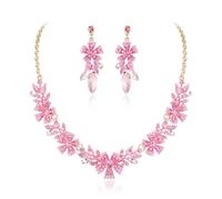 EVER FAITH Juego de joyas de cristal para boda con brillantes, diseño de flores y hojas, collar con pendientes, bisutería para damas de honor, Mittel, Cristal, No es una piedra preciosa