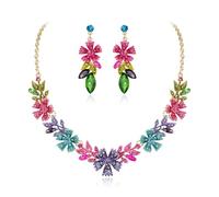 EVER FAITH Juego de joyas de cristal para boda con brillantes, diseño de flores y hojas, collar con pendientes, bisutería para damas de honor, Mittel, Cristal, No es una piedra preciosa