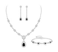 EVER FAITH Juego de joyas para novia chapado en oro blanco transparente lágrima circonita cúbica abril piedra de nacimiento collar pulsera pendientes conjunto para mujer, Circonita cúbica,