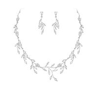 EVER FAITH Juegos de Joyas Mujer Brillante Circonio Cúbico en Forma de Pera de Piedra de Nacimiento Collar Pendientes Conjunto Joyería de la Boda para Novia Mujeres Birdesmaid Claro Tono Plateado