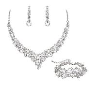 EVER FAITH Juegos de Joyas Mujer Cristal Austriaco de la Lágrima Cluster Declaración Collar Pendientes Enlace Pulsera Conjunto Boda Joyería de Novia Claro Tono Plateado