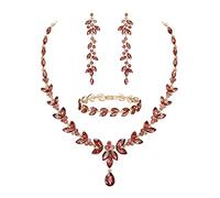 EVER FAITH Juegos de Joyas Mujer Cristal Austriaco Hoja Elegante Marquesa Conjunto de Collar Pendientes y Pulsera de Tenis para Boda Violeta Tono Dorado