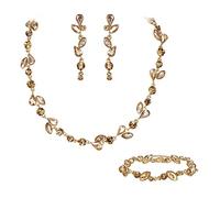 EVER FAITH Juegos de Joyas Mujer Cristal de Diamantes de Imitación Elegante Marquesa Redonda Hoja Conjunto de Collar Pendientes Pulsera para Novia Boda Marrón Tono Dorado