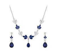 EVER FAITH Juegos de Joyas Mujer CZ con Forma de Lágrima Hermoso Conjunto de Collar Pnediente para Boda Novia Azul Tono Plateado