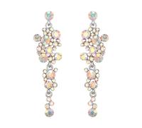 EVER FAITH Mujer Cristal Austríaco Boda Bohemia Araña Largo Colgante Pendientes Iridiscente Claro Tono AB Plateado