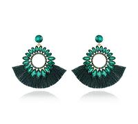 EVER FAITH Pendientes Abanicos con Borla para Mujer Niña Brillante Cristal Declaración Bohemia Aretes Colgantes de Flecos para Boda Navidad Día de San Valentín Verde Tono Dorado