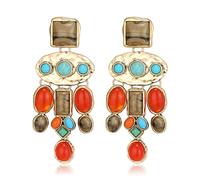 EVER FAITH Pendientes bohemios vintage hechos a mano para mujer en estilo tribal y étnico, coloridos y bohemios, con borlas largas y perlas turquesas