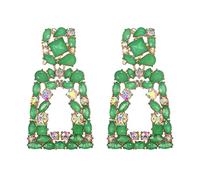 EVER FAITH Pendientes cuadrados grandes bohemios de goteo de cristal geométrico con diseño verde en relieve