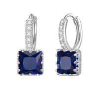 EVER FAITH Pendientes de aro de circonita cúbica para mujer, elegantes e informales, pequeñas piedras de nacimiento de septiembre, circonitas, corte cuadrado, pendientes para niñas, zafiro, azul, tono