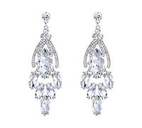 EVER FAITH Pendientes de boda para mujer Triple gota de agua Conjunto de joyas de diamantes de imitación de cristal austriaco Fondo plateado blanco
