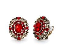 EVER FAITH Pendientes de clip vintage de cristal ovalado para mujer, estilo victoriano, brillantes, flores, art deco, clips, para bodas, bailes, fiestas, joyas de oro antiguo, Mittel, Cristal, Sin