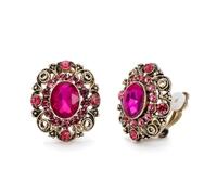 EVER FAITH Pendientes de clip vintage de cristal ovalado para mujer, estilo victoriano, brillantes, flores, art deco, clips, para bodas, bailes, fiestas, joyas de oro antiguo, Mittel, Cristal, Sin