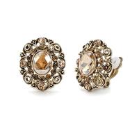 EVER FAITH Pendientes de clip vintage de cristal ovalado para mujer, estilo victoriano, brillantes, flores, art deco, clips, para bodas, bailes, fiestas, joyas de oro antiguo, Mittel, Cristal, Sin