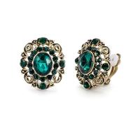 EVER FAITH Pendientes de clip vintage de cristal ovalado para mujer, estilo victoriano, brillantes, flores, art deco, clips, para bodas, bailes, fiestas, joyas de oro antiguo, Mittel, Cristal, Sin