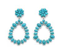EVER FAITH Pendientes de color turquesa, veraniego, bohemio, vintage, vaquera, país, concho, ovalado, pendientes para mujer, Turquesa