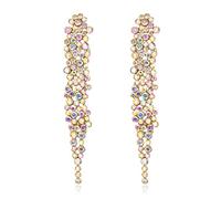 EVER FAITH Pendientes de Cristal Art Deco para Boda, Aretes Largos de Candelabro para Mujer Novia Iridiscente Tono Dorado