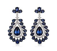 EVER FAITH Pendientes de declaración para mujer, boda, fiesta, joyas art deco, cristal perforado, candelabro nupcial, color azul zafiro, tono plateado, Cristal, Sin piedra preciosa