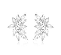 EVER FAITH Pendientes de diamantes de imitación brillantes de moda para mujer, pendientes de novia de cristal, de dama de honor, joyería de fiesta de graduación, tono plateado claro,