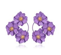 EVER FAITH Pendientes de flores boho grandes declaración margarita pendientes para vacaciones de verano, Esmalte, morado, 13004207-2