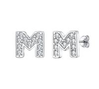 EVER FAITH Pendientes de letras refinadas 925 Plata Zirconia Diamante de imitación Alfabeto Abreviatura inicial Joyería personalizada M