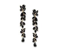 EVER FAITH Pendientes Mujer Circonio Cúbico en Forma de Marquesa Flor de Cristal de Araña Aretes Cuelgan para Novia Boda Negro Tono Dorado