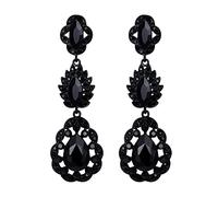 EVER FAITH Pendientes Mujer Cristal Austriaco Art Deco Marquesa Hoja Lágrima Colgante para Regalo Boda Negro Tono
