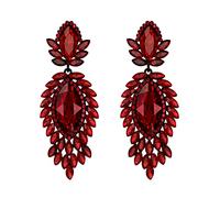 EVER FAITH Pendientes Mujer Cristal Austriaco Bisutería Marquise Drop Art Deco Chandelier Aretes Colgantes para Novia Boda Rojo Tono Negro