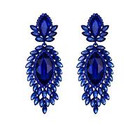 EVER FAITH Pendientes Mujer Cristal Austriaco Bisutería Marquise Drop Art Deco Chandelier Aretes Colgantes para Novia Boda Azul Tono