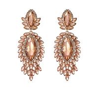 EVER FAITH Pendientes Mujer Cristal Austriaco Bisutería Marquise Drop Art Deco Chandelier Aretes Colgantes para Novia Boda Champán Rosado Tono Dorado