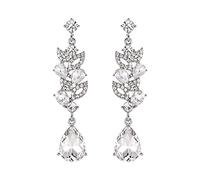 EVER FAITH Pendientes Mujer Cristal de Marquesa de Hoja de Racimo Aretes Perforados de Araña Art Deco para Boda Claro Tono Plateado