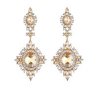 EVER FAITH Pendientes Mujer Cristal Ovalado Rombos Impresionantes Araña Art Deco Aretes Colgantes Perforados Marrón Tono Dorado