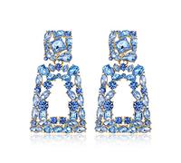 EVER FAITH Pendientes Mujer Cuadrados Grandes Bohemios de Goteo de Cristal Geométrico con Diseño Azul A Tono Dorado